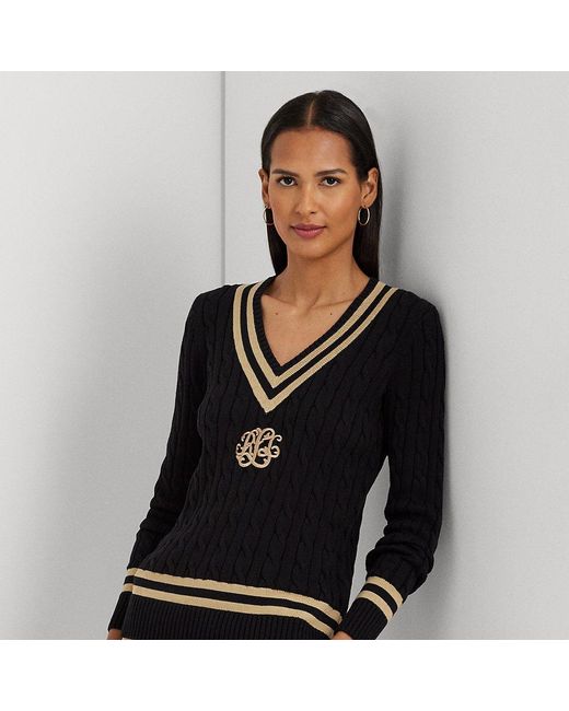 Lauren by Ralph Lauren Black Ralph Lauren Cable-knit Cotton Cricket Sweater