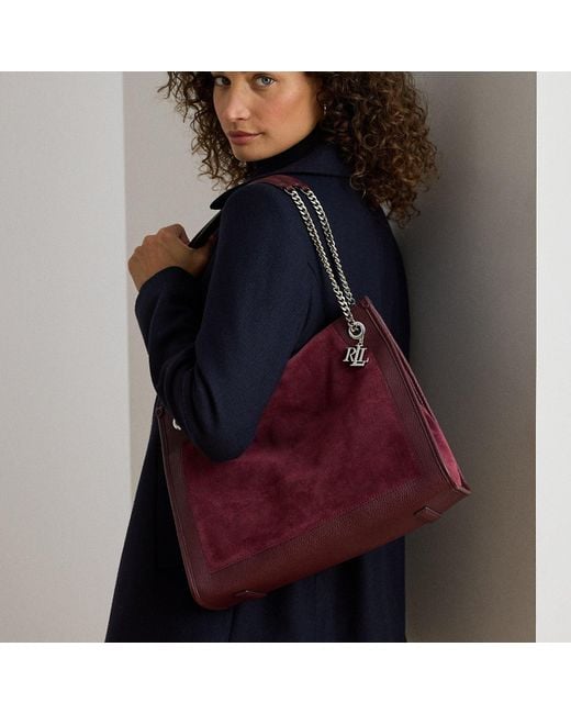 Ralph Lauren Bradley Grote Suède-Leren Draagtas in het Blue