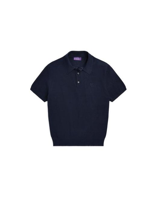 Ralph Lauren Purple Label Blue Monogram Silk-blend Polo-collar Jumper for men