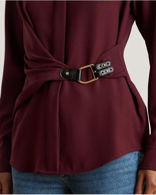 Ralph Lauren Purple Buckle-Trim Georgette Blouse
