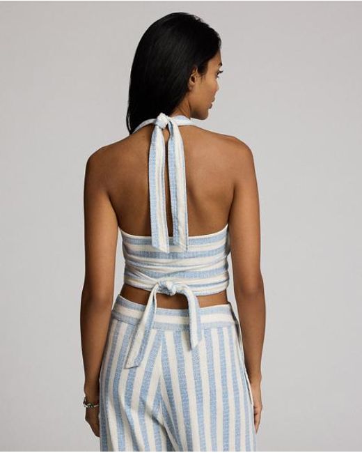 RRL Blue Striped Linen-Cotton Jersey Top