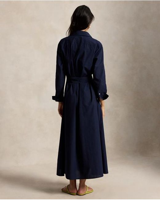 Polo Ralph Lauren Blue Cotton Canvas Tie-Waist Shirt Dress