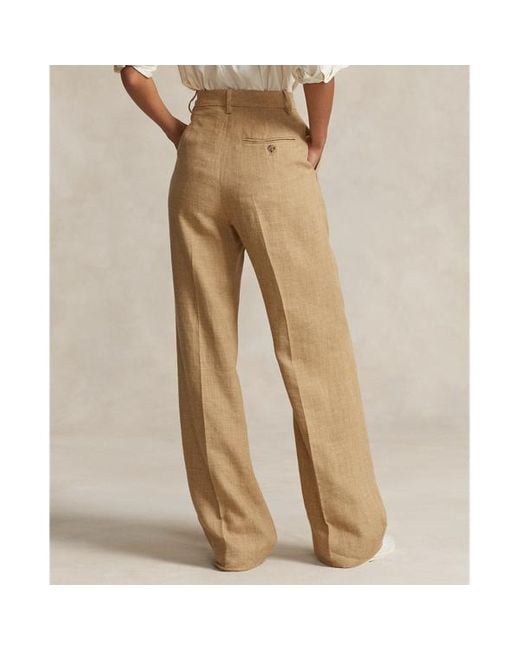 Pantaloni in seta e lino a gamba larga di Polo Ralph Lauren in Natural