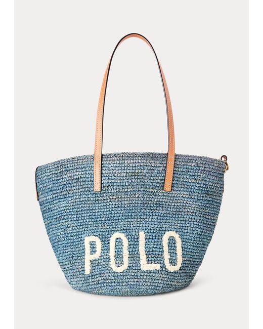 Polo Ralph Lauren Blue Raffia Medium Tote Bag In Chambray - Size One Size