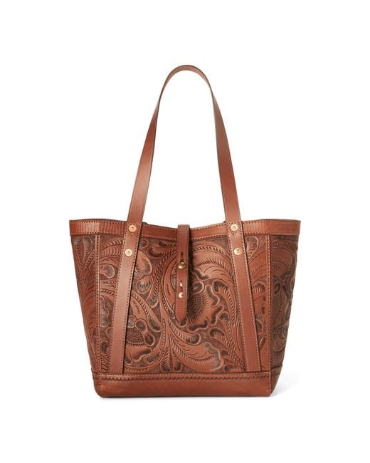 RRL Brown Hand-tooled Leather Tote for men