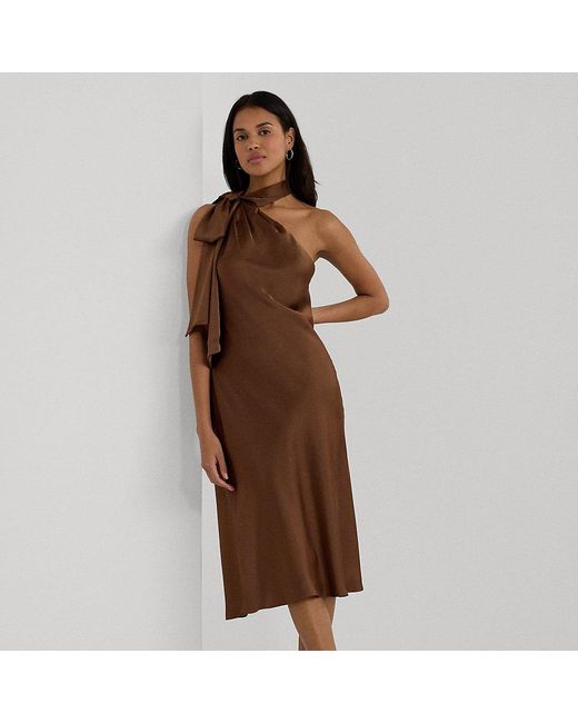 Ralph Lauren Brown Ralph Lauren Satin Charmeuse Tie-neck Cocktail Dress