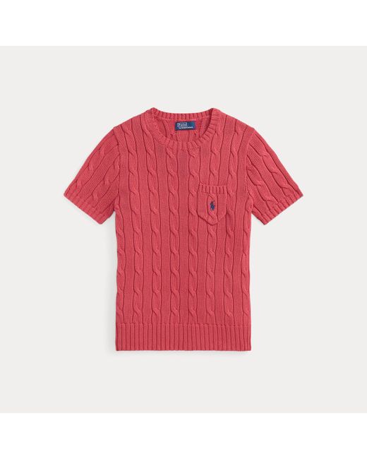 Polo Ralph Lauren Red Cable-Knit Cotton Short-Sleeved Jumper