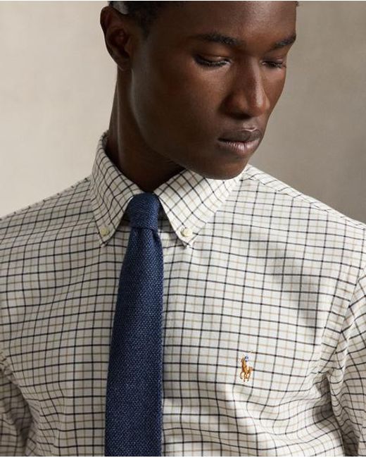 Polo Ralph Lauren White Custom Fit Tattersall Oxford Shirt for men