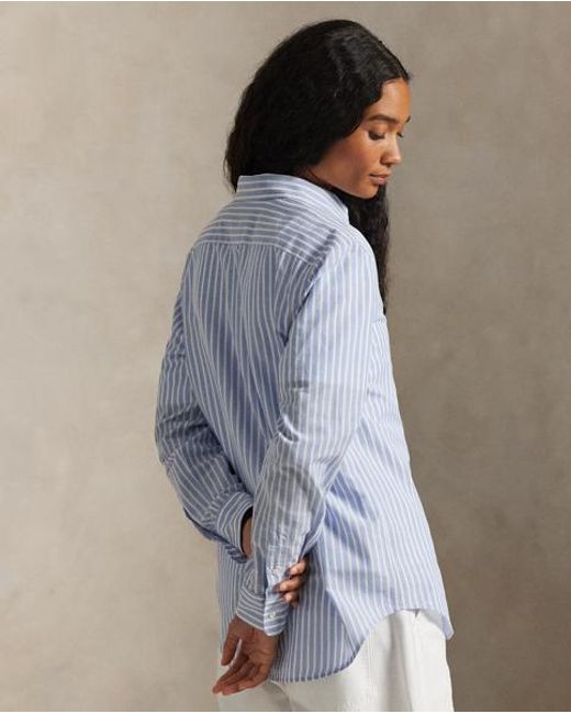 Polo Ralph Lauren Blue Classic Fit Striped Cotton-Linen Shirt