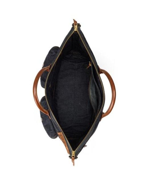 RRL Blue Leather-Trim Denim Tote for men