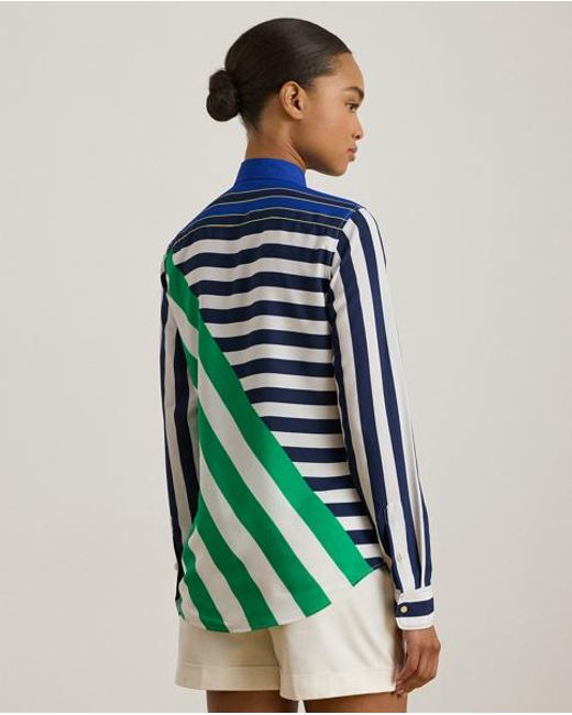Ralph Lauren Blue Classic Fit Striped Crepe Shirt