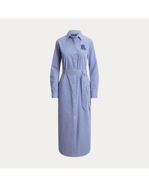 Ralph Lauren Blue Striped Cotton Broadcloth Shirtdress