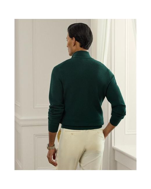 Ralph Lauren Green Piqué-Knit Wool Quarter-Zip Jumper for men