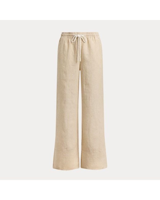 Ralph Lauren Natural Striped Linen Wide-Leg Pant