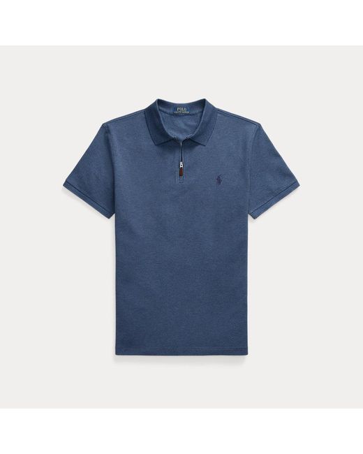 Polo Ralph Lauren Blue Custom Slim Stretch Mesh Zip Polo Shirt for men