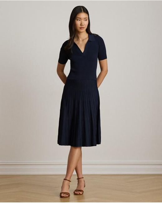 Ralph Lauren Blue Rib-Knit Short-Sleeve Jumper Dress