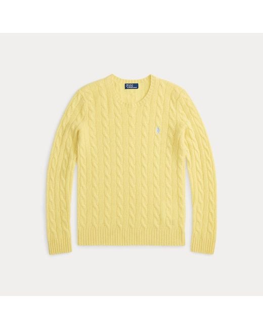 Polo Ralph Lauren Wol-Kasjmier Kabeltrui Met Ronde Hals in het Yellow