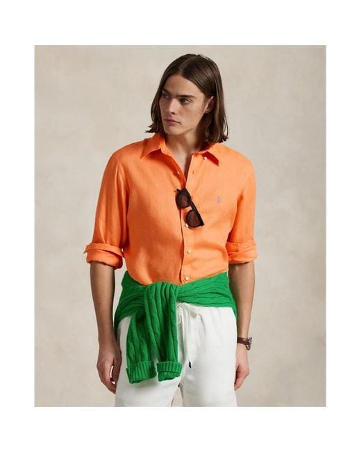 Polo Ralph Lauren Orange Custom Fit Linen Shirt for men