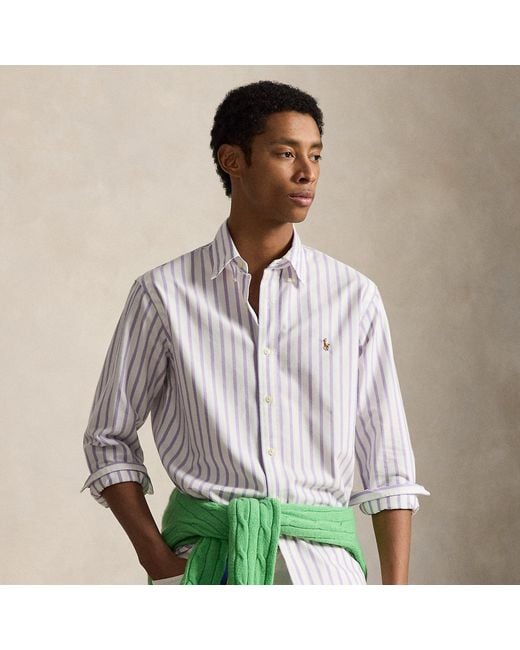 Polo Ralph Lauren White Custom Fit Striped Oxford Shirt for men