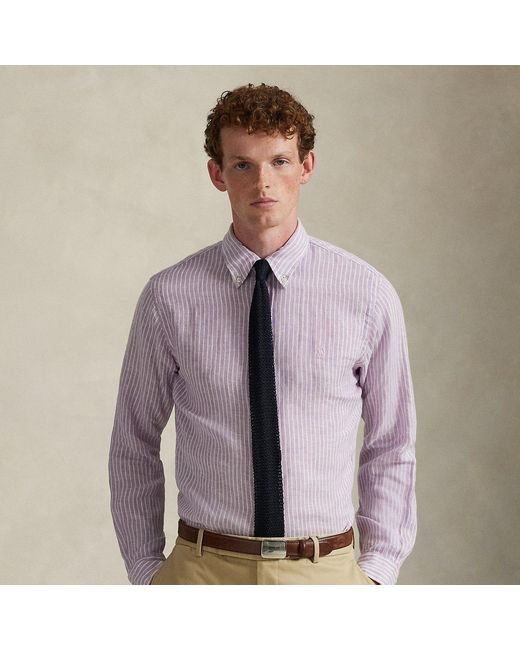 Polo Ralph Lauren Purple Custom Fit Striped Linen Shirt for men