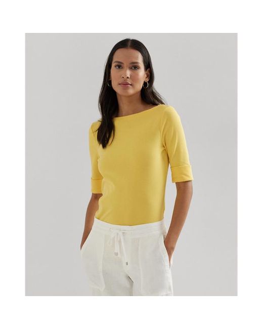 Lauren by Ralph Lauren Stretchkatoenen T-shirt Met Boothals in het Yellow