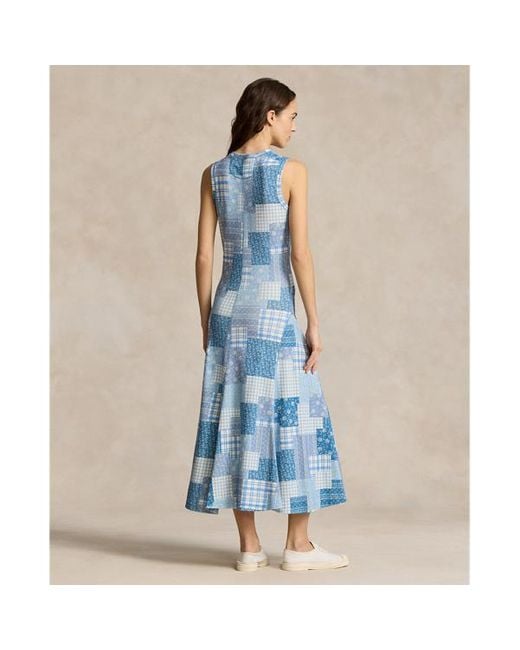 Polo Ralph Lauren Blue Patchwork Double-knit Sleeveless Dress