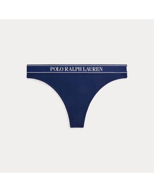 Polo Ralph Lauren Blue Repeat-Logo Mid-Rise Thong