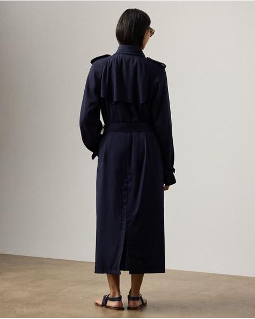 Ralph Lauren Blue Alecia Wool-Blend Gabardine Trench Coat