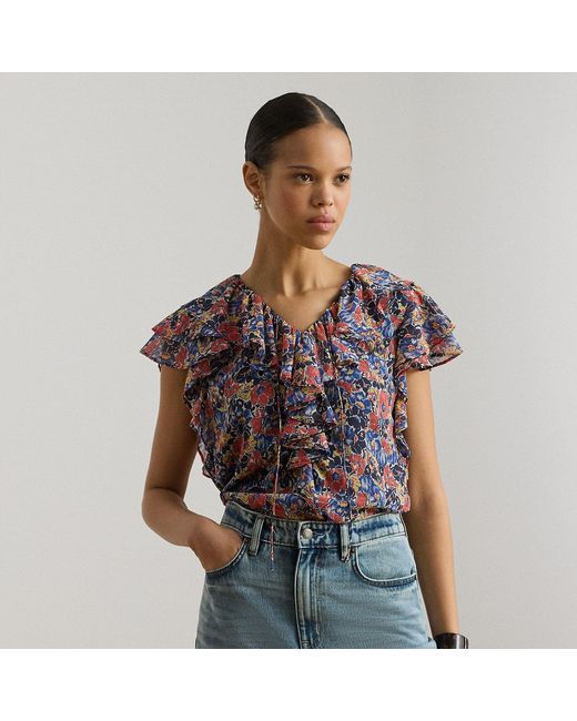 Ralph Lauren Multicolor Floral Ruffle-Trim Georgette Blouse