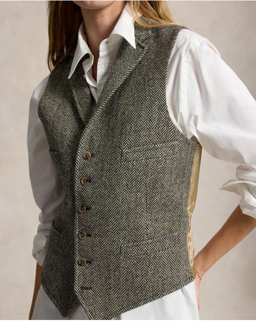 Polo Ralph Lauren Gray Wool Herringbone Tweed Waistcoat for men