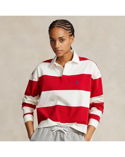 Polo Ralph Lauren Red Striped Cropped Jersey Rugby Shirt