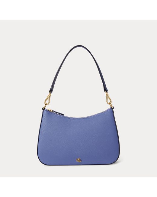 Ralph Lauren Blue Crosshatch Leather Medium Danni Bag