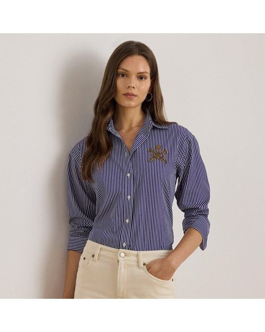 Ralph Lauren Blue Relaxed Fit Striped Broadcloth Shirt