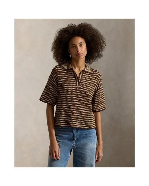 Polo Ralph Lauren Black Striped Knit Cotton Polo Shirt