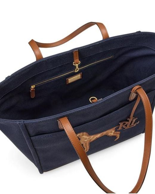 Ralph Lauren Blue Dog-Embroidered Large Cameryn Tote Bag