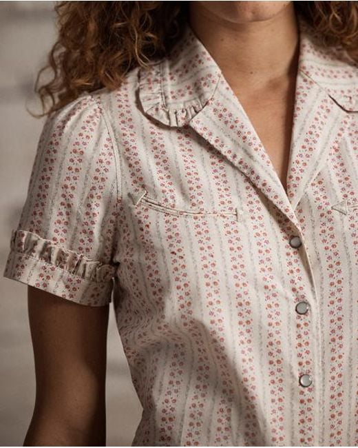 RRL Natural Floral-Print Cotton Tie-Back Blouse