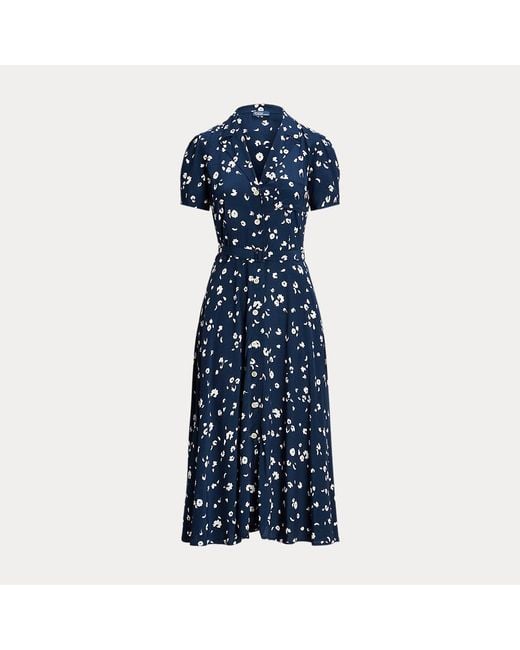 Polo Ralph Lauren Blue Floral Crepe Short-sleeve Dress