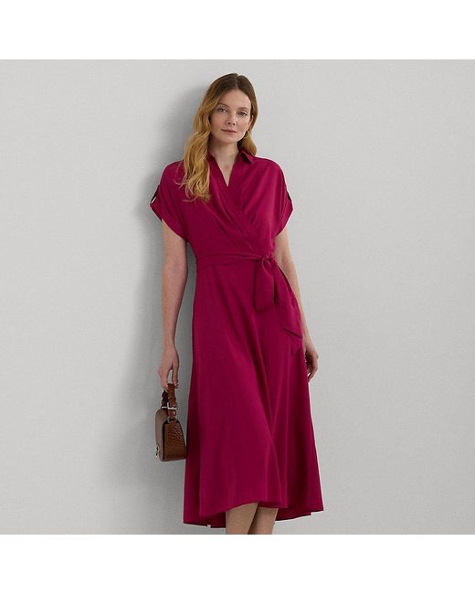 Ralph Lauren Red Belted Crepe Dress