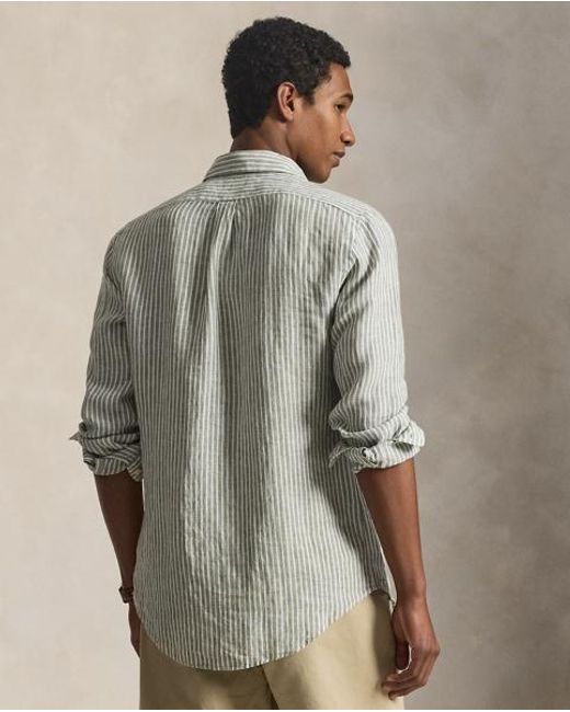 Polo Ralph Lauren Gray Custom Fit Striped Linen Shirt for men