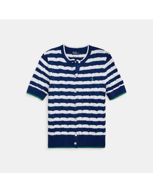 Polo Ralph Lauren Blue Striped Cable-knit Short-sleeve Cardigan