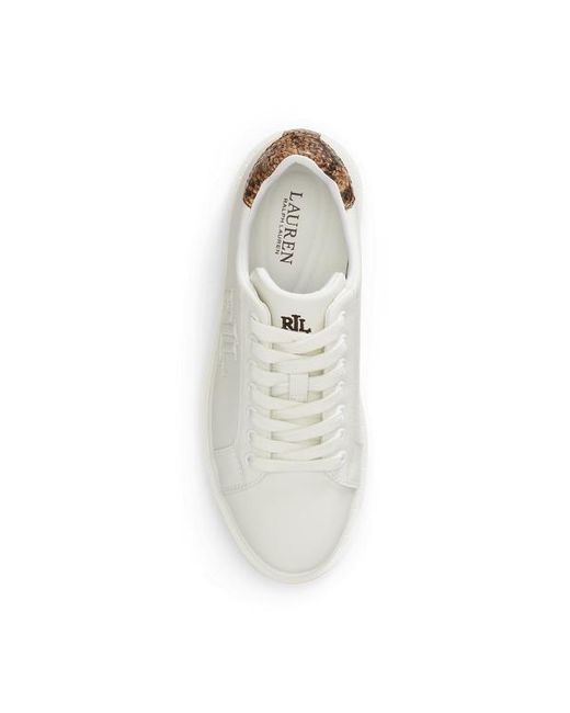Ralph Lauren White Ainsley Python-Embossed-Trim Trainer