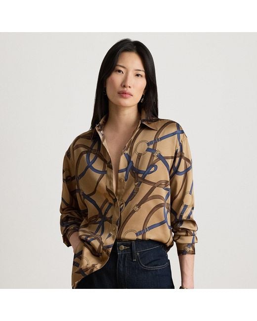 Ralph Lauren Brown Relaxed Fit Belting-Print Twill Shirt