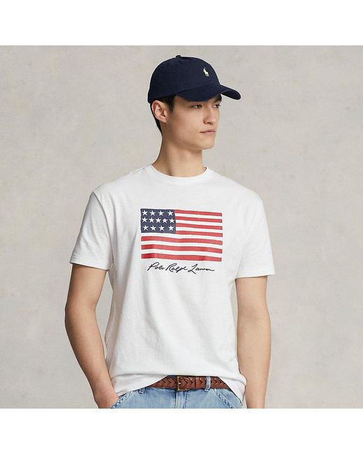 Polo Ralph Lauren Classic-Fit Jersey-T-Shirt mit US-Flagge in White für Herren