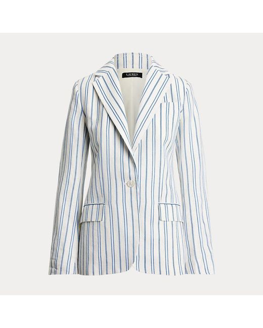 Ralph Lauren Gray Gestreifter Blazer Aus Leinenmischung