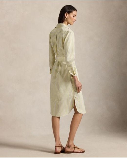 Polo Ralph Lauren Natural Gestreiftes Oxford-Hemdkleid Mit Gürtel