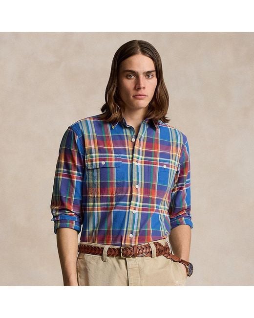 Polo Ralph Lauren Custom Fit Plaid Shirt in Blue for Men Lyst UK