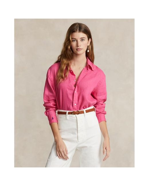 Polo Ralph Lauren Oversized Linnen Overhemd in het Pink