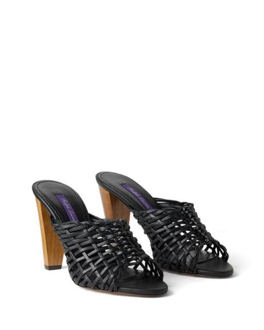 Ralph Lauren Black Adela 95 Mm Woven Lambskin Mule