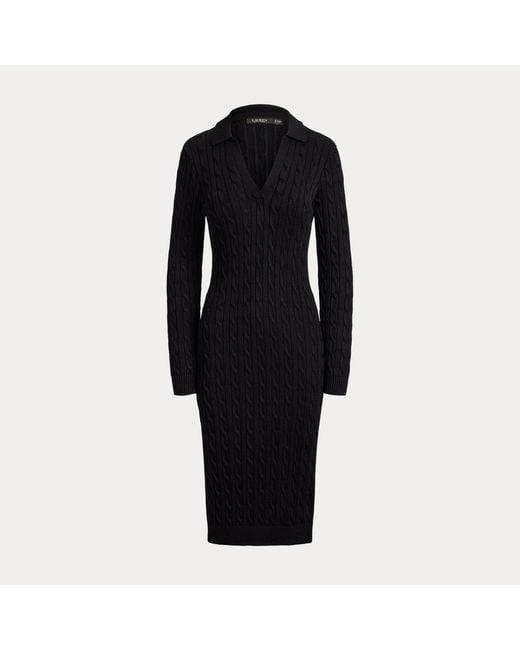 Ralph Lauren Black Cable-Knit Cotton-Blend Jumper Dress