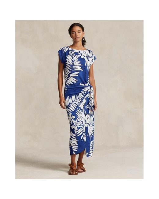 Vestido de lino con estampado floral Ralph Lauren de color Blue